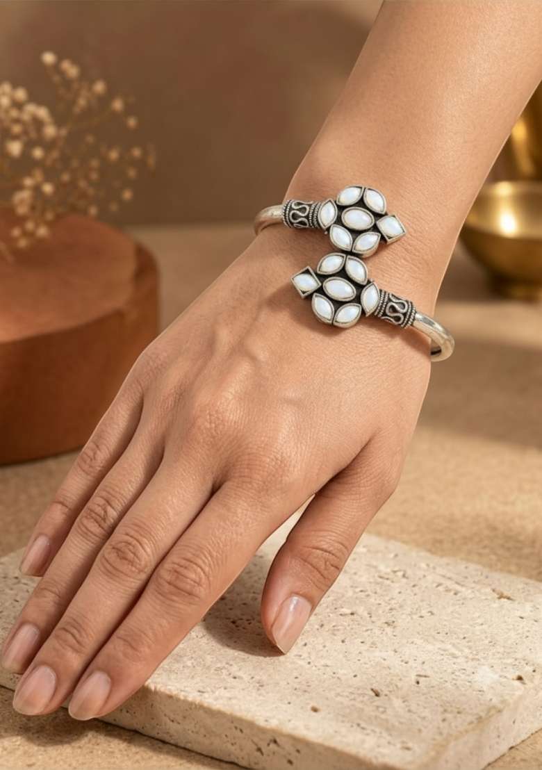 Silver Artificial Stones German Silver Bracelet - Indya