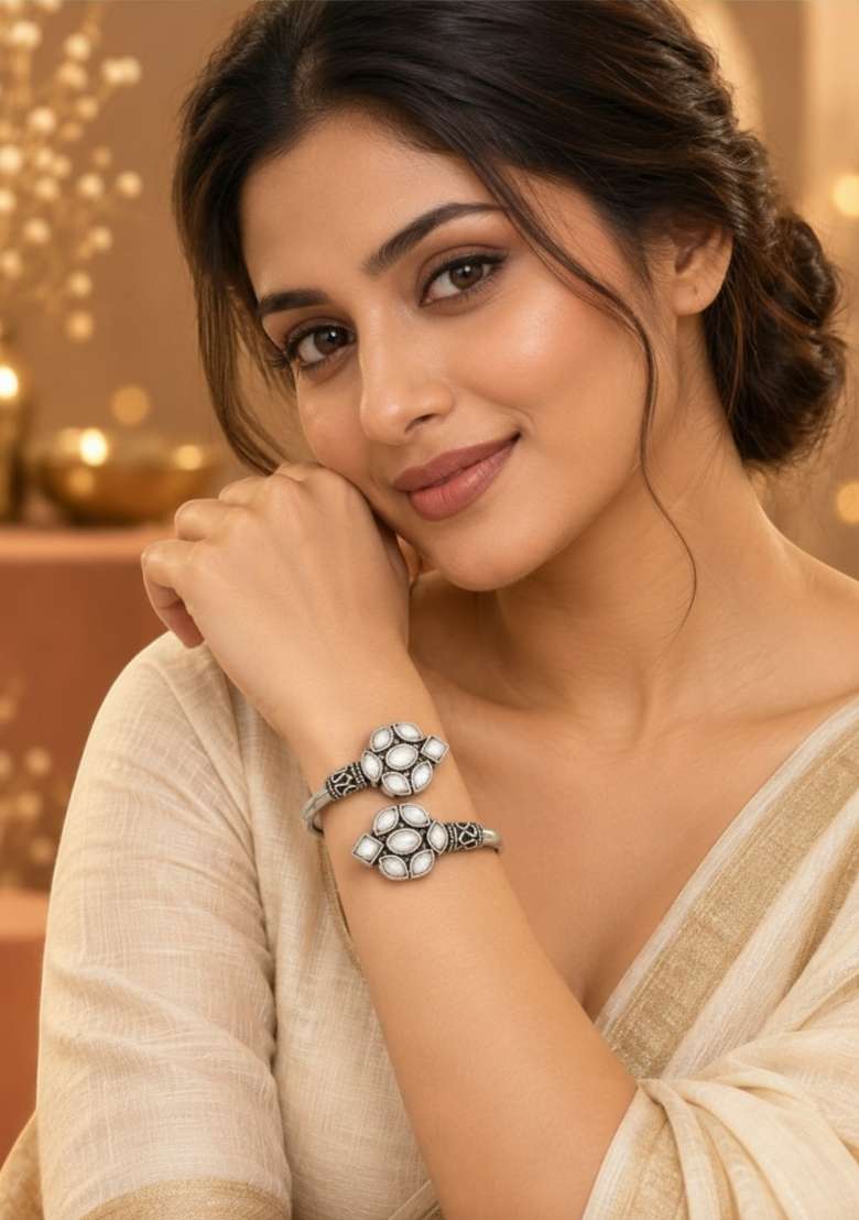 Silver Artificial Stones German Silver Bracelet - Indya