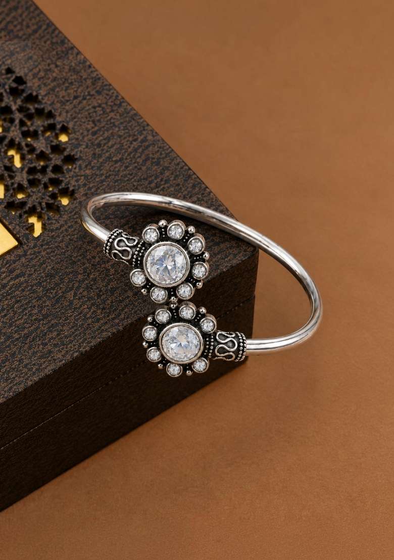 Silver Artificial Stones German Silver Bracelet - Indya