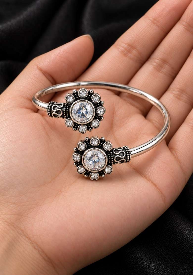 Silver Artificial Stones German Silver Bracelet - Indya