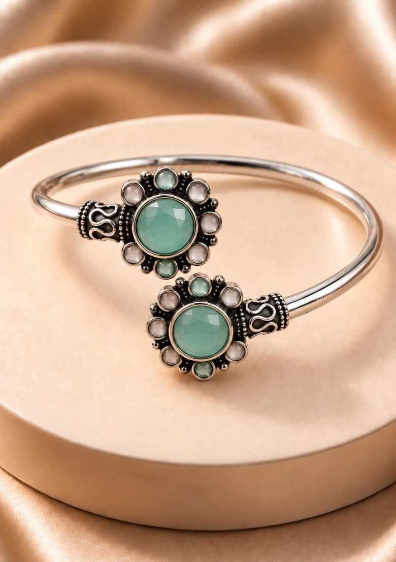 Silver Artificial Stones German Silver Bracelet - Indya