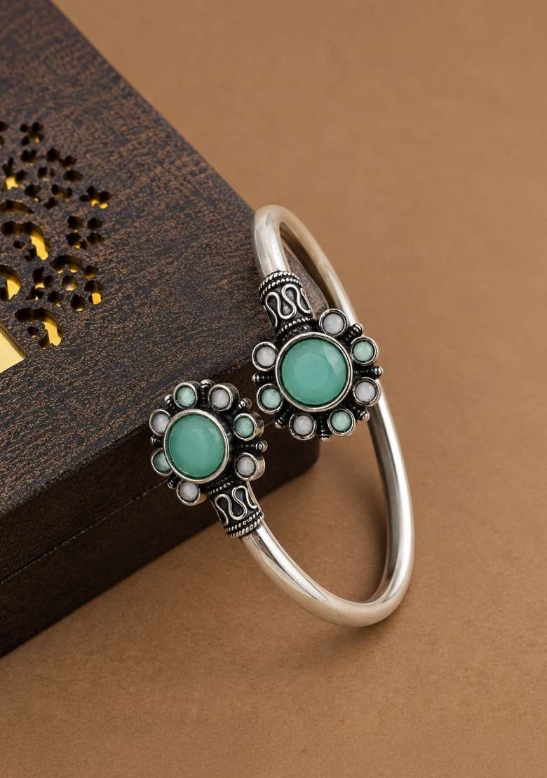 Silver Artificial Stones German Silver Bracelet - Indya
