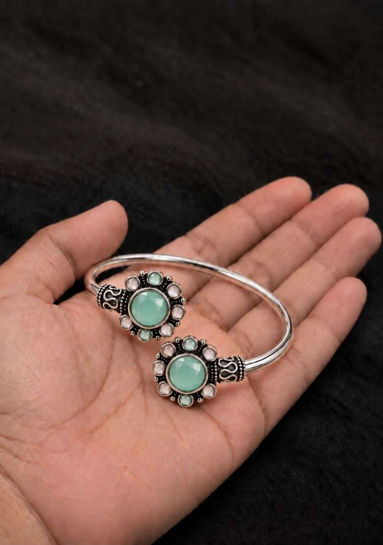 Silver Artificial Stones German Silver Bracelet - Indya