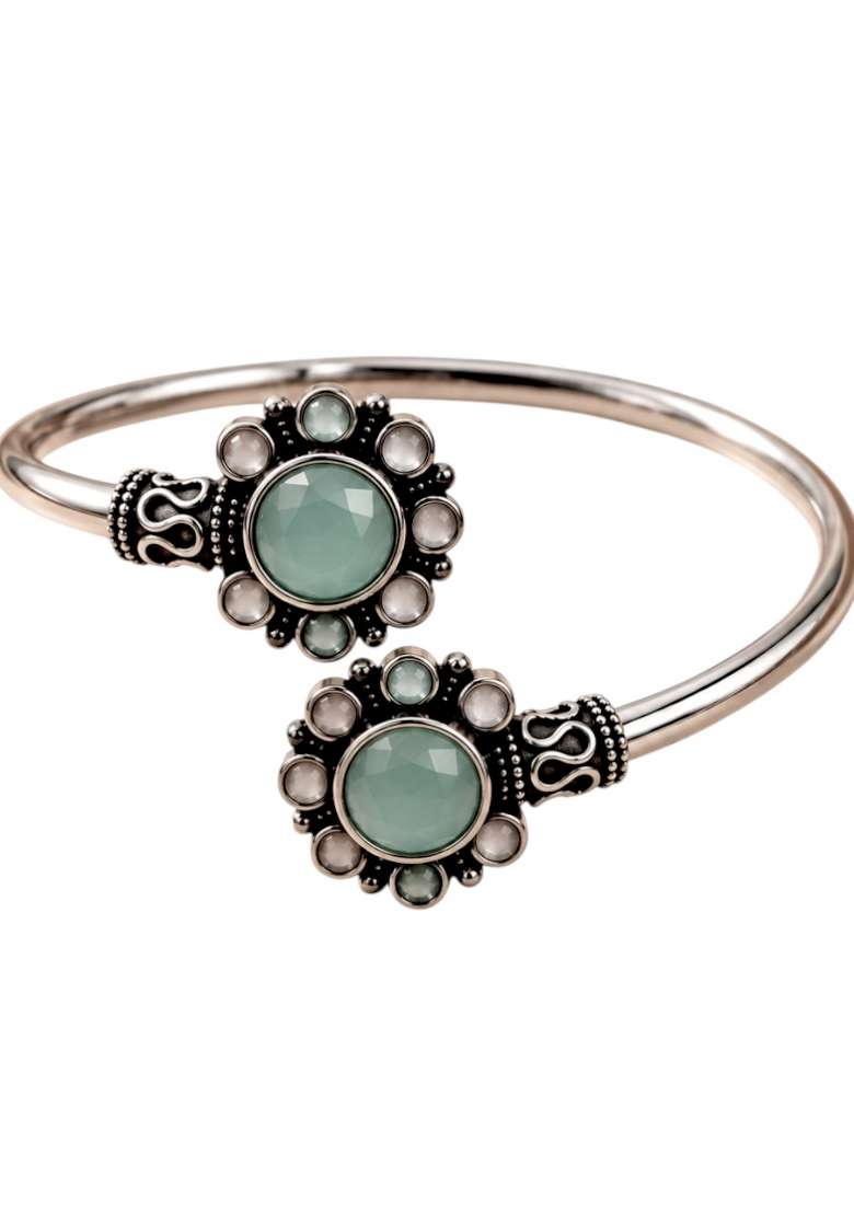 Silver Artificial Stones German Silver Bracelet - Indya