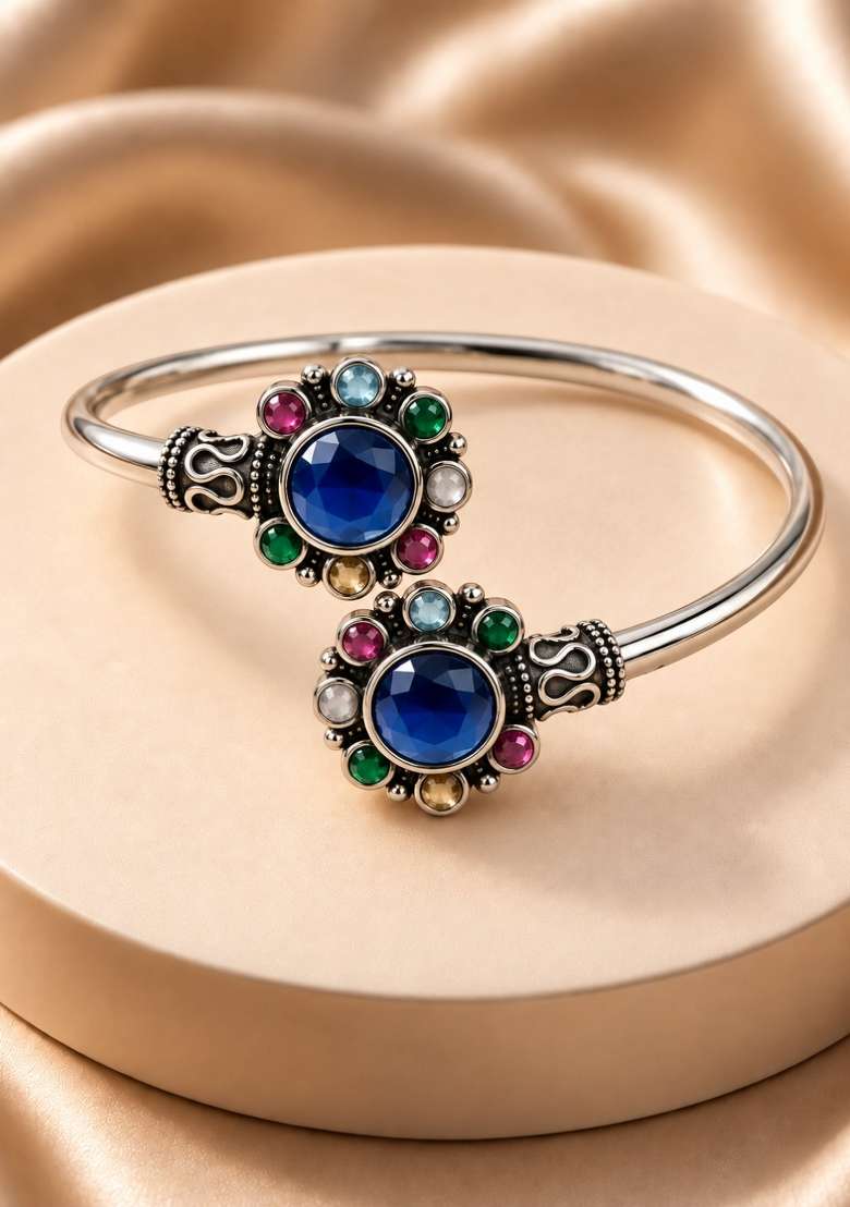 Silver Artificial Stones German Silver Bracelet - Indya