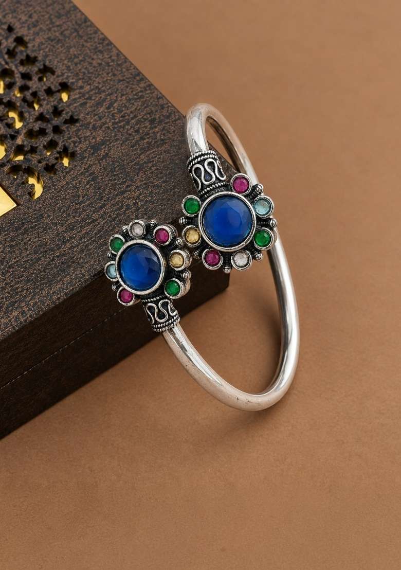 Silver Artificial Stones German Silver Bracelet - Indya