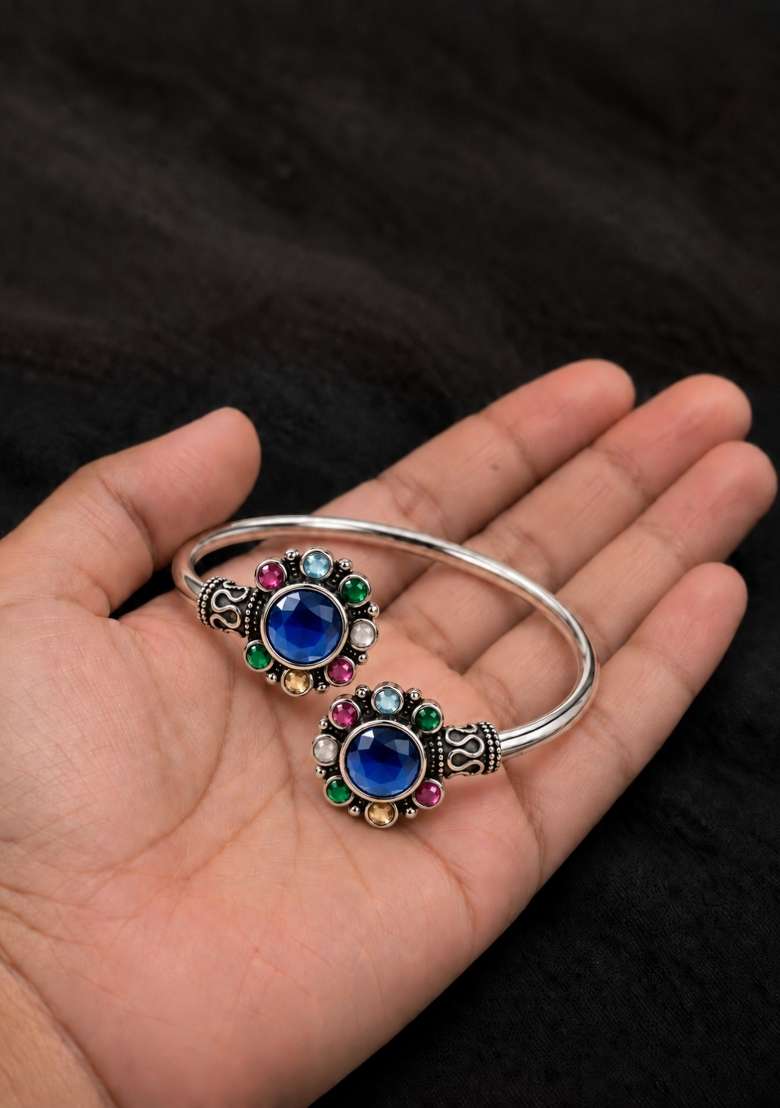 Silver Artificial Stones German Silver Bracelet - Indya