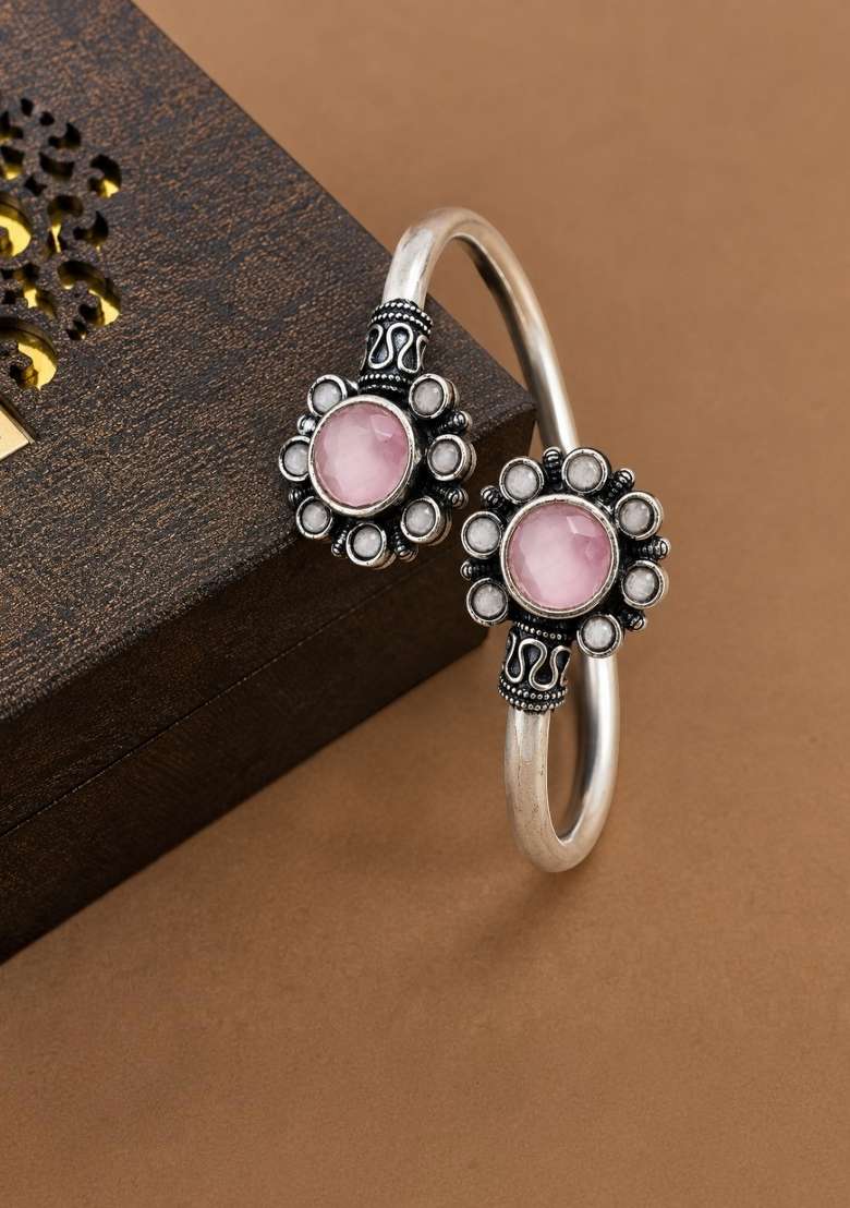 Silver Artificial Stones German Silver Bracelet - Indya