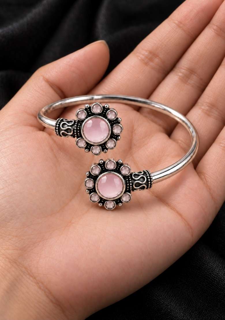 Silver Artificial Stones German Silver Bracelet - Indya