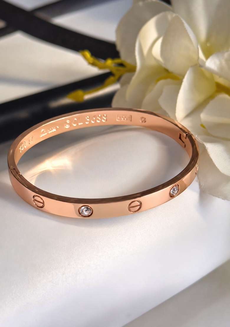 Golden Cubic Zirconia Alloy Bracelet - Indya