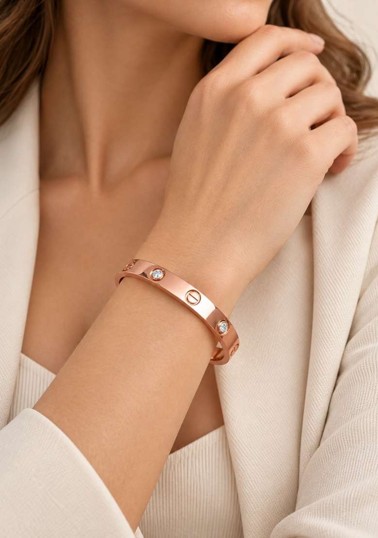 Golden Cubic Zirconia Alloy Bracelet - Indya