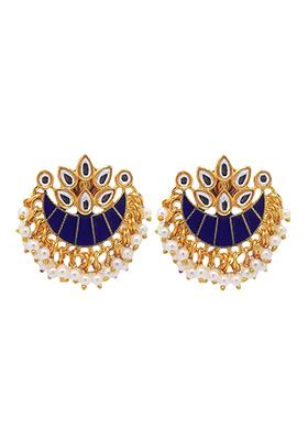 Gold Plated Dark Blue Meenakari Bead Chandbali Earrings