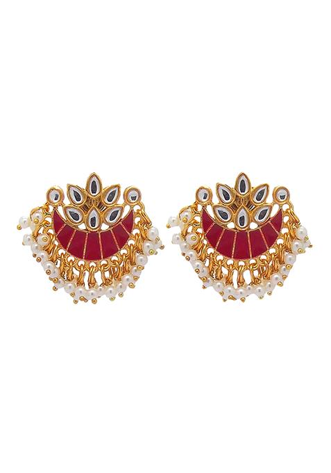 Gold Plated Red Meenakari Bead Chandbali Earrings