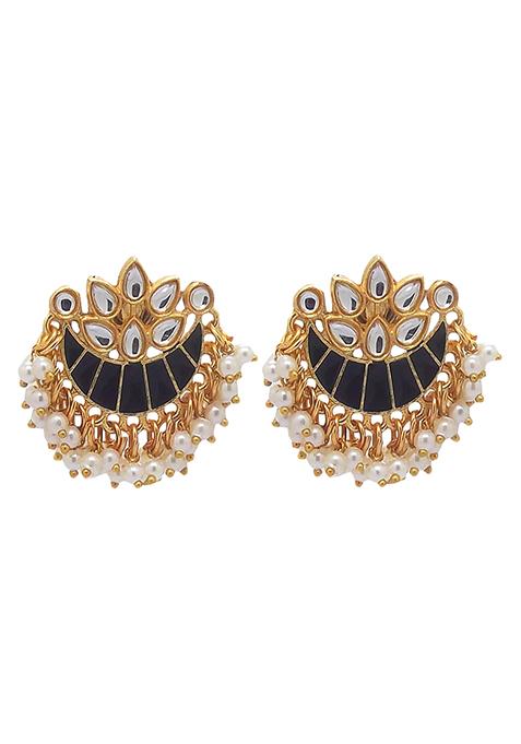 Gold Plated Black Meenakari Bead Chandbali Earrings