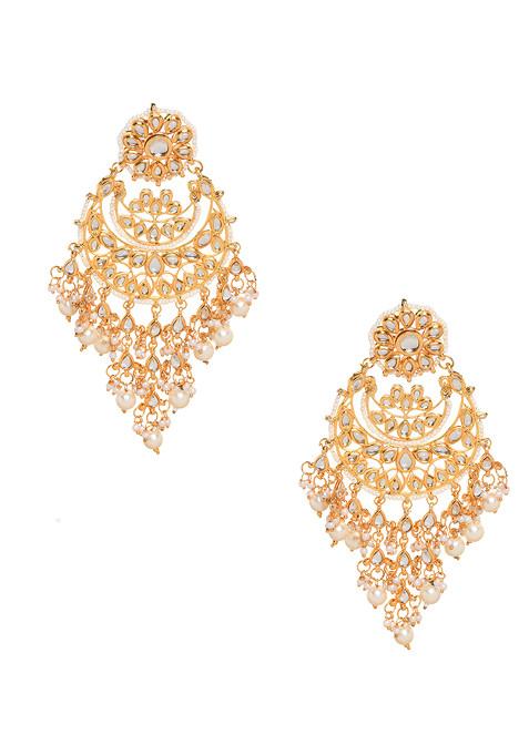 Gold Tone Kundan Pearl Chandbali Earrings