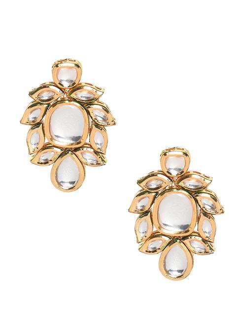 Silver Handcrafted Kundan Embellished Earrings