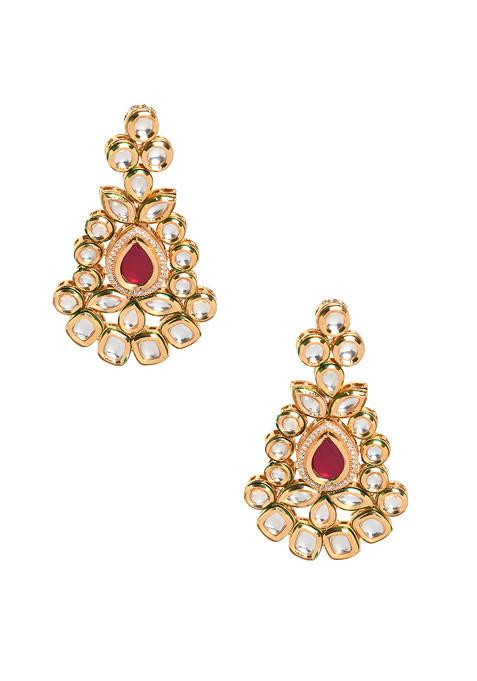 Red Gold Tone Kundan Earrings