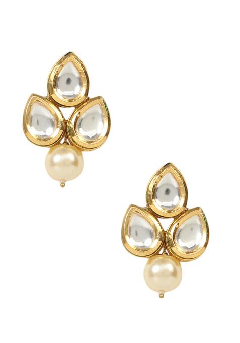 Gold Tone Pearl Kundan Earrings