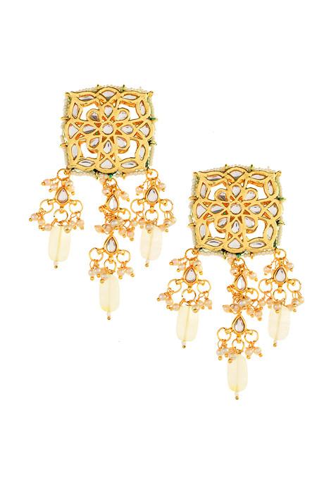 Cream Gold Tone Kundan Earrings