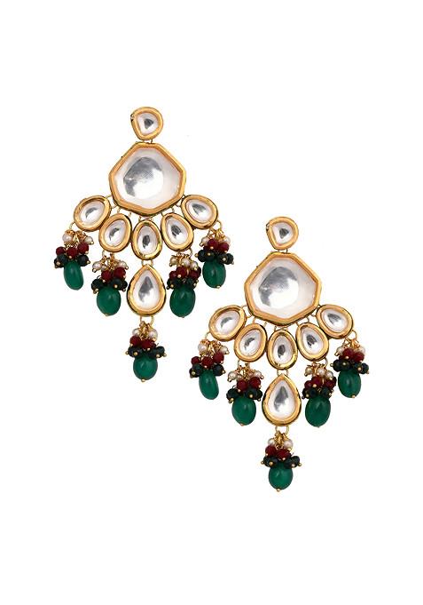 Emerald Ruby Gold Tone Kundan Handcrafted Earrings