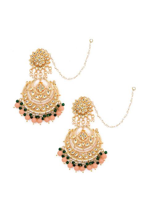 Peach Bead Kundan Chandbali Earrings