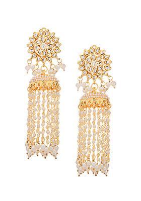 Gold Tone And White Kundan Drop Earrings