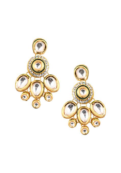 White Gold Tone Handcrafted Kundan Earrings