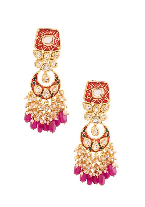 Maroon Kundan Enameled Earrings