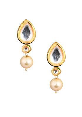 White Pearl Bead Handcrafted Kundan Studded Earrings
