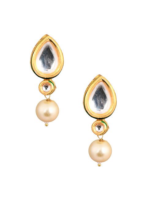 White Pearl Bead Handcrafted Kundan Studded Earrings