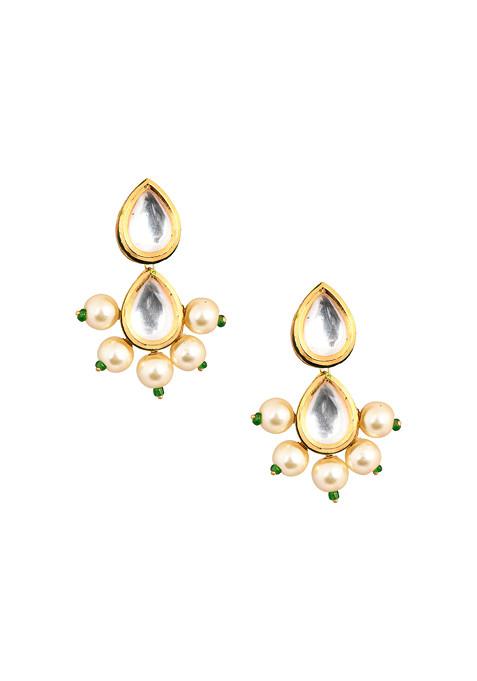 White Pearl Bead Handcrafted Kundan Earrings