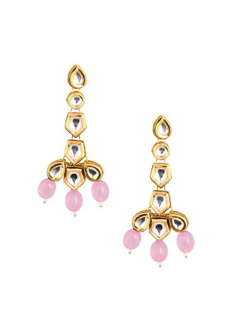 Pink Gold Tone Handcrafted Kundan Earrings