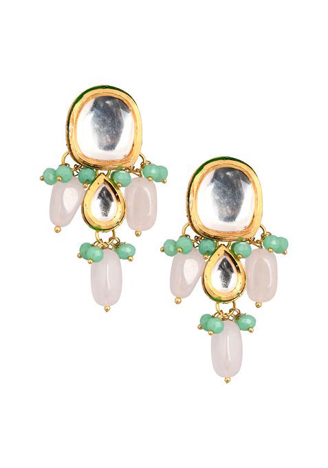 Ivory Kundan Pastel Bead Earrings