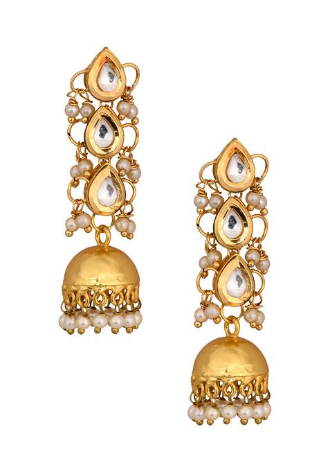 Ivory Gold Tone Kundan Earrings