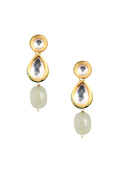 Ivory Bead Gold Tone Kundan Earrings