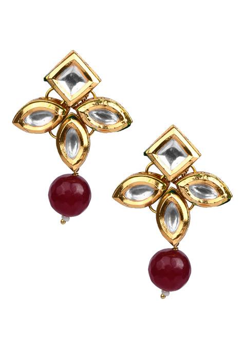 Ruby Bead Gold Tone Kundan Earrings