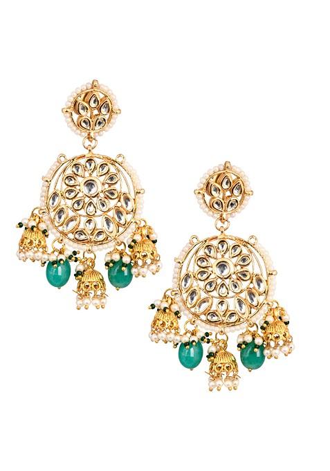 Pink Floral Kundan Jhumka Earrings