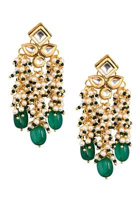 Green Pearl Bead Tassel Earrings