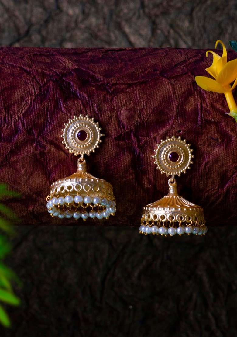 Matte Gold Tone Handcrafted Stud Earrings - Indya