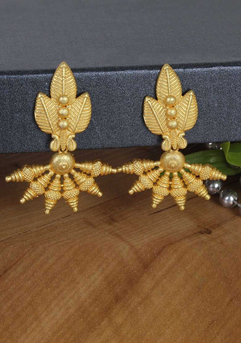 Matte Gold Finish Handcrafted Stud Earrings - Indya