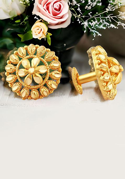 Traditional Alloy Gold Plated Round Stud Earrings