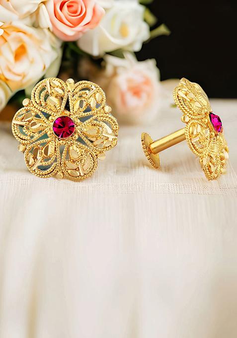 Traditional Alloy Gold Plated Round Stud Earrings