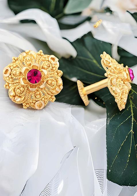 Traditional Gold Plated Round Stud Earrings