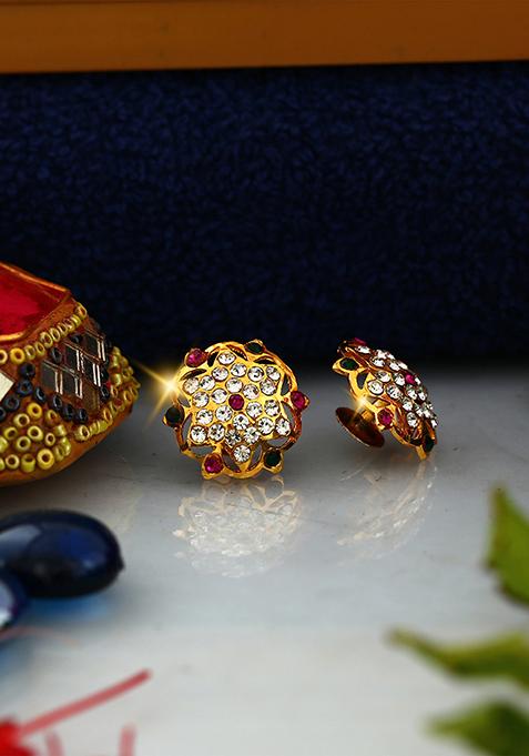 Traditional American Diamond Alloy Gold Plated Jhumka Earrings