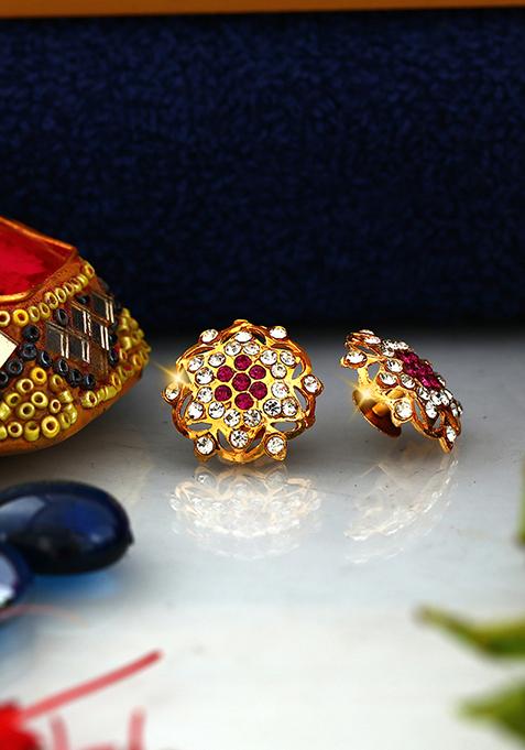 Traditional American Diamond Alloy Gold Plated Stud Earrings