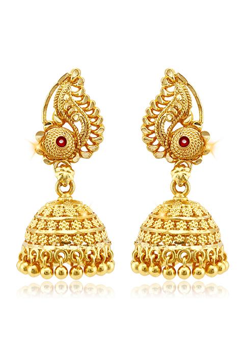 Traditional Alloy Gold And Micron Plated Jhumka Earrings