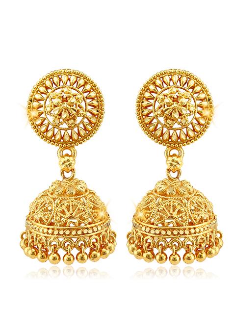 Traditional Gold And Micron Plated Jhumka Earrings