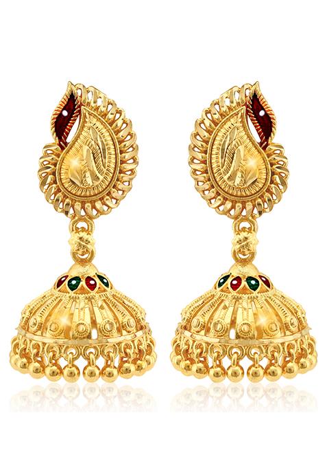 Traditional Alloy Gold And Micron Plated Jhumka Earrings