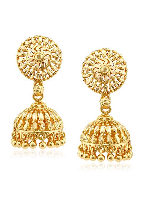 Traditional Alloy Gold And Micron Plated Jhumka Earrings