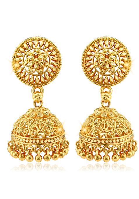 Traditional Alloy Gold And Micron Plated Jhumka Earrings